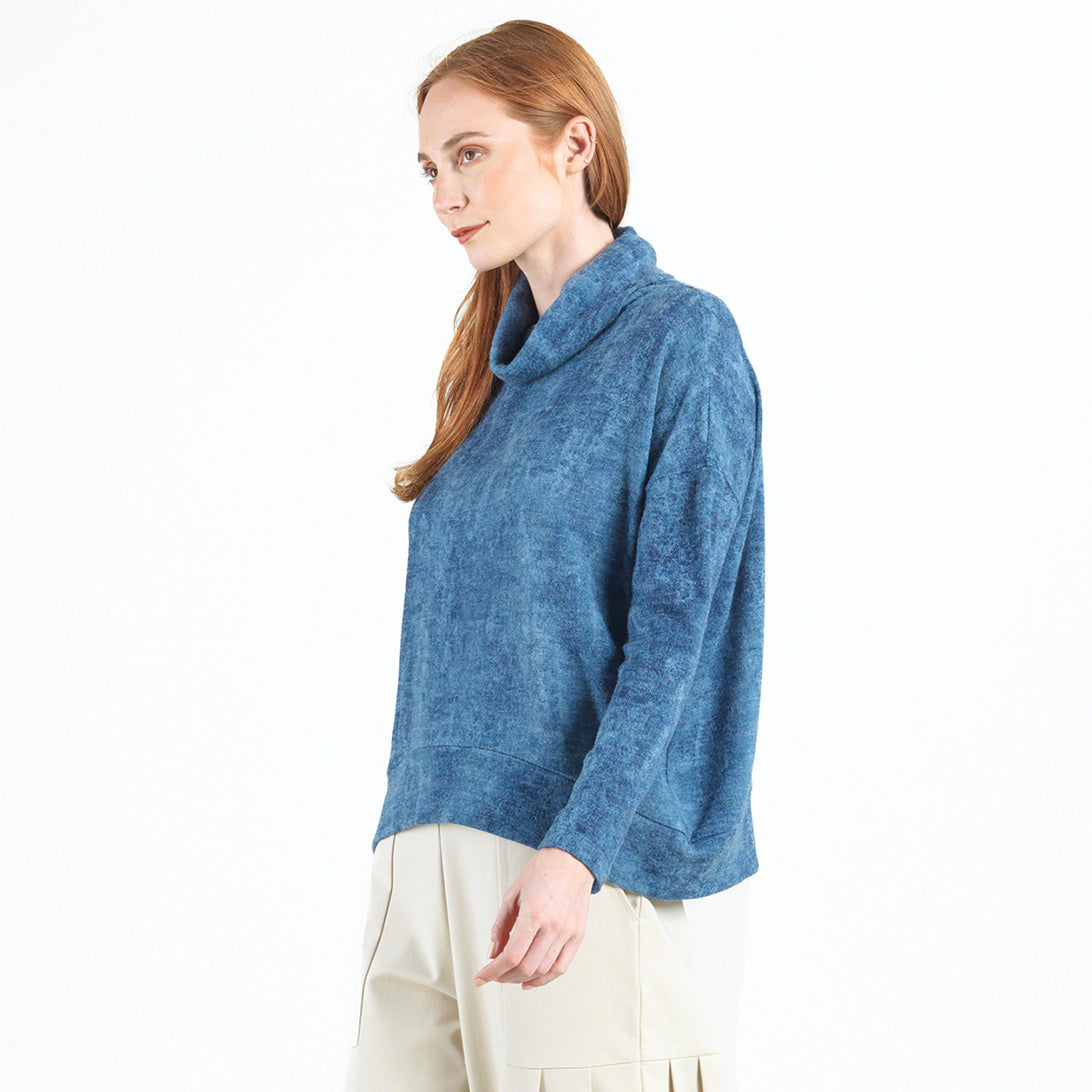 Clara Sunwoo Great Value - Cozy Texture - Banded Hemline Sweater - Denim Print - Final Sale!