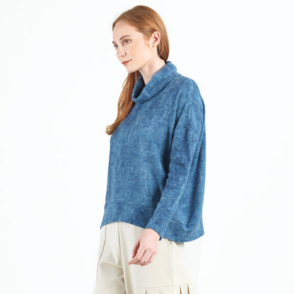 Clara Sunwoo Great Value - Cozy Texture - Banded Hemline Sweater - Denim Print - Final Sale!