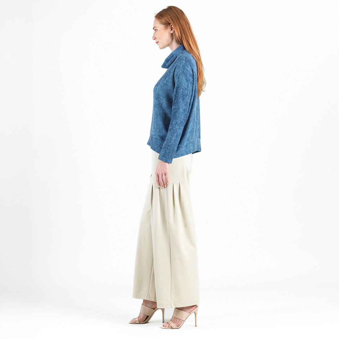 Clara Sunwoo Great Value - Cozy Texture - Banded Hemline Sweater - Denim Print - Final Sale!