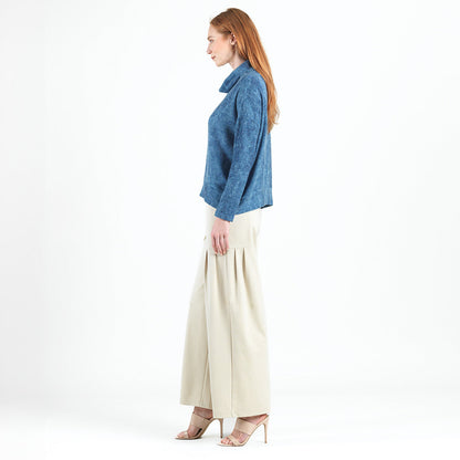 Clara Sunwoo Great Value - Cozy Texture - Banded Hemline Sweater - Denim Print - Final Sale!