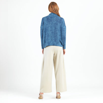 Clara Sunwoo Great Value - Cozy Texture - Banded Hemline Sweater - Denim Print - Final Sale!