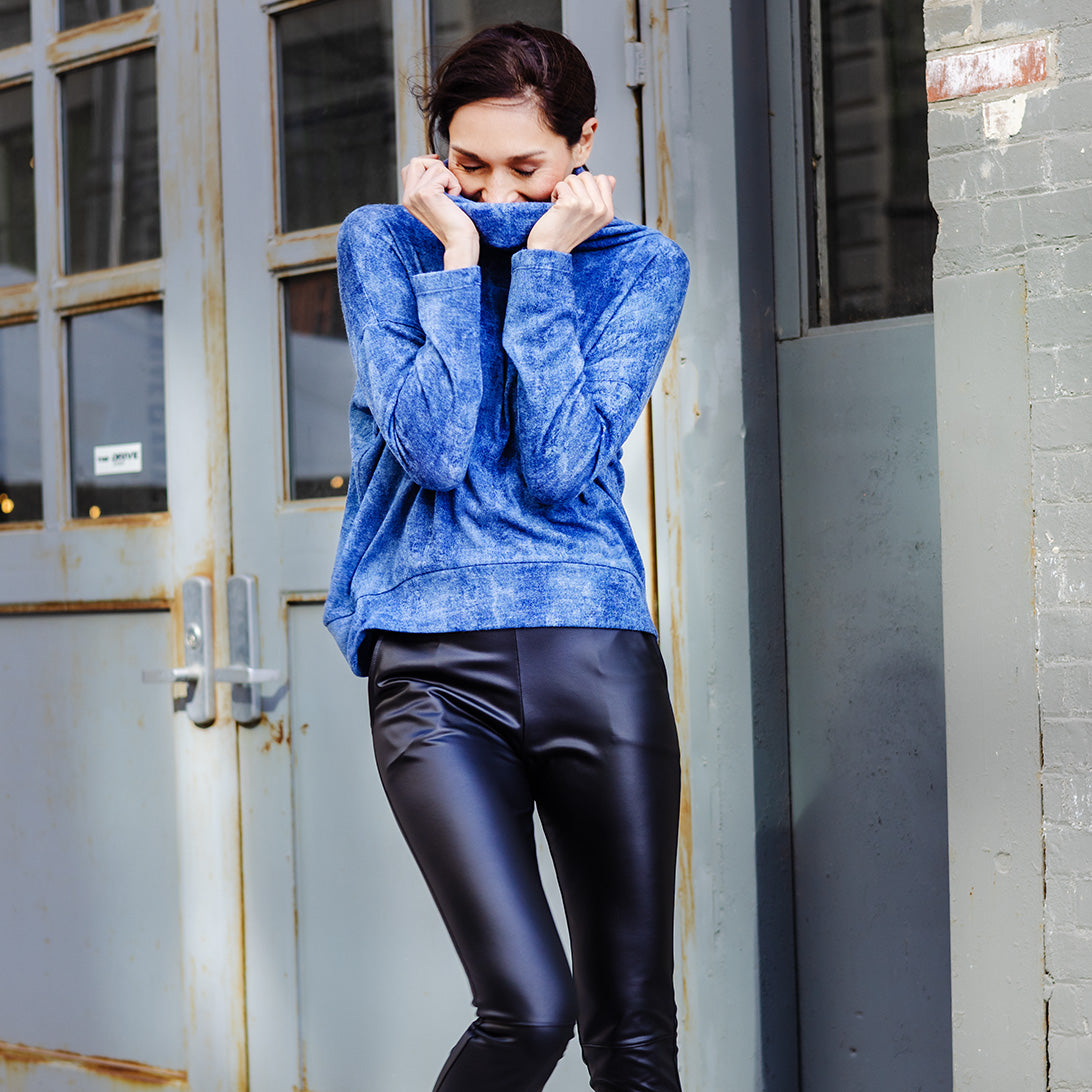 Clara Sunwoo Great Value - Cozy Texture - Banded Hemline Sweater - Denim Print - Final Sale!