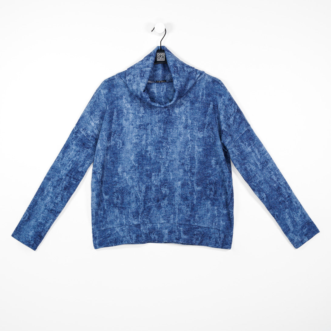 Clara Sunwoo Great Value - Cozy Texture - Banded Hemline Sweater - Denim Print - Final Sale!