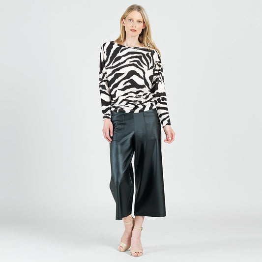Clara Sunwoo Special Offer - Cozy Knit - Boat Neck Side Ruched Sweater - Zebra - Final Sale