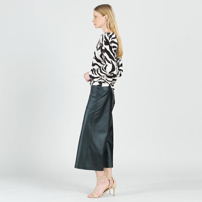 Clara Sunwoo Special Offer - Cozy Knit - Boat Neck Side Ruched Sweater - Zebra - Final Sale