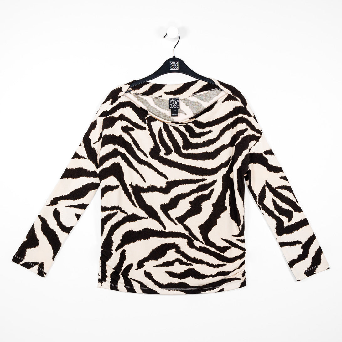 Clara Sunwoo Special Offer - Cozy Knit - Boat Neck Side Ruched Sweater - Zebra - Final Sale