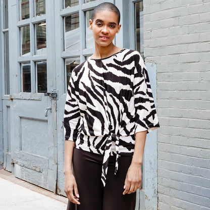 Clara Sunwoo Great Value - Cozy Knit - Side Tie Sweater Top - Zebra - Final Sale