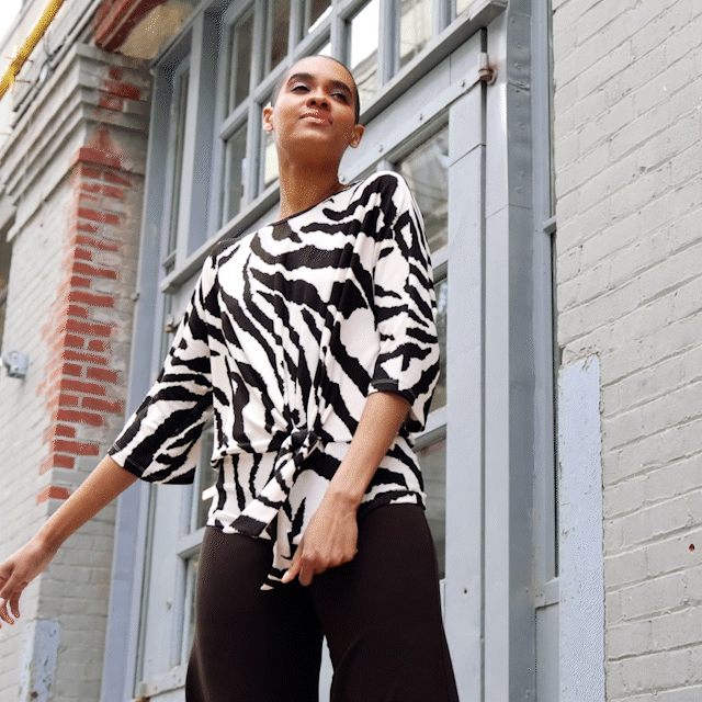 Clara Sunwoo Great Value - Cozy Knit - Side Tie Sweater Top - Zebra - Final Sale