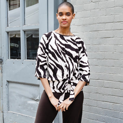 Clara Sunwoo Great Value - Cozy Knit - Side Tie Sweater Top - Zebra - Final Sale
