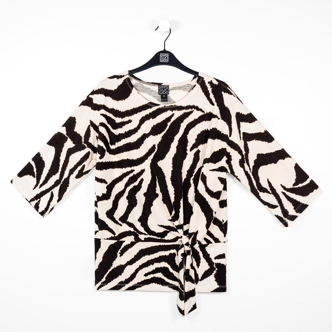 Clara Sunwoo Great Value - Cozy Knit - Side Tie Sweater Top - Zebra - Final Sale