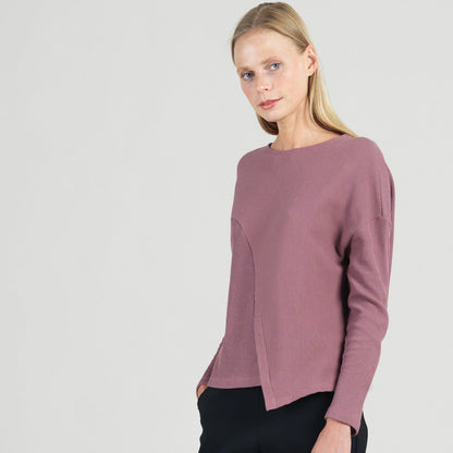 Clara Sunwoo Quality - Structured Ribbed Knit - Modern Envelope Hem Sweater - Mauve - Final Sale!
