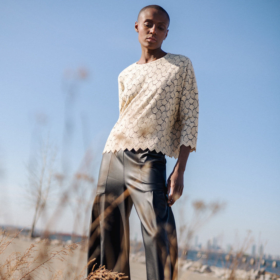 Clara Sunwoo Best Price - Crochet Knit - Scallop Hem Box Sweater Top - Fan Shell - Final Sale