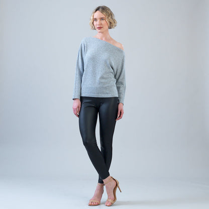 Clara Sunwoo Value - Plush Shimmer - Angled Neck Sweater - Gray