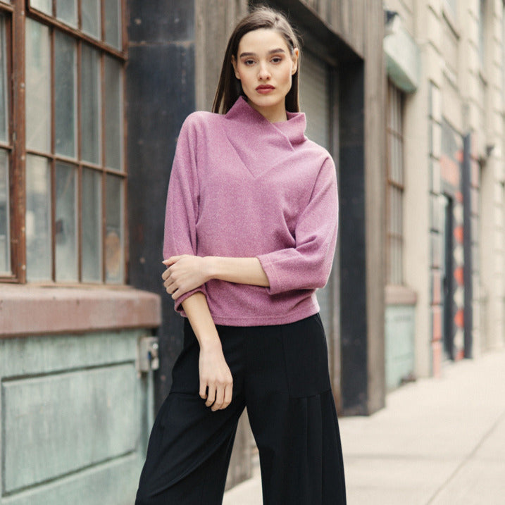 Clara Sunwoo Best Price - Plush Ribbed - Crossover Petal Neck Sweater - Mauve