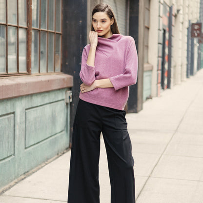 Clara Sunwoo Best Price - Plush Ribbed - Crossover Petal Neck Sweater - Mauve