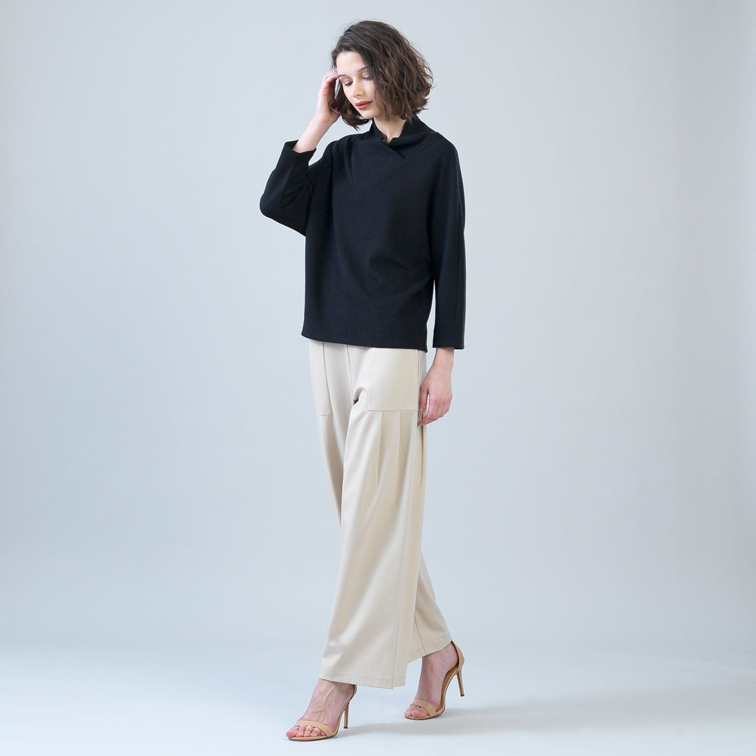 Clara Sunwoo Best Price - Plush Ribbed - Crossover Petal Neck Sweater - Black