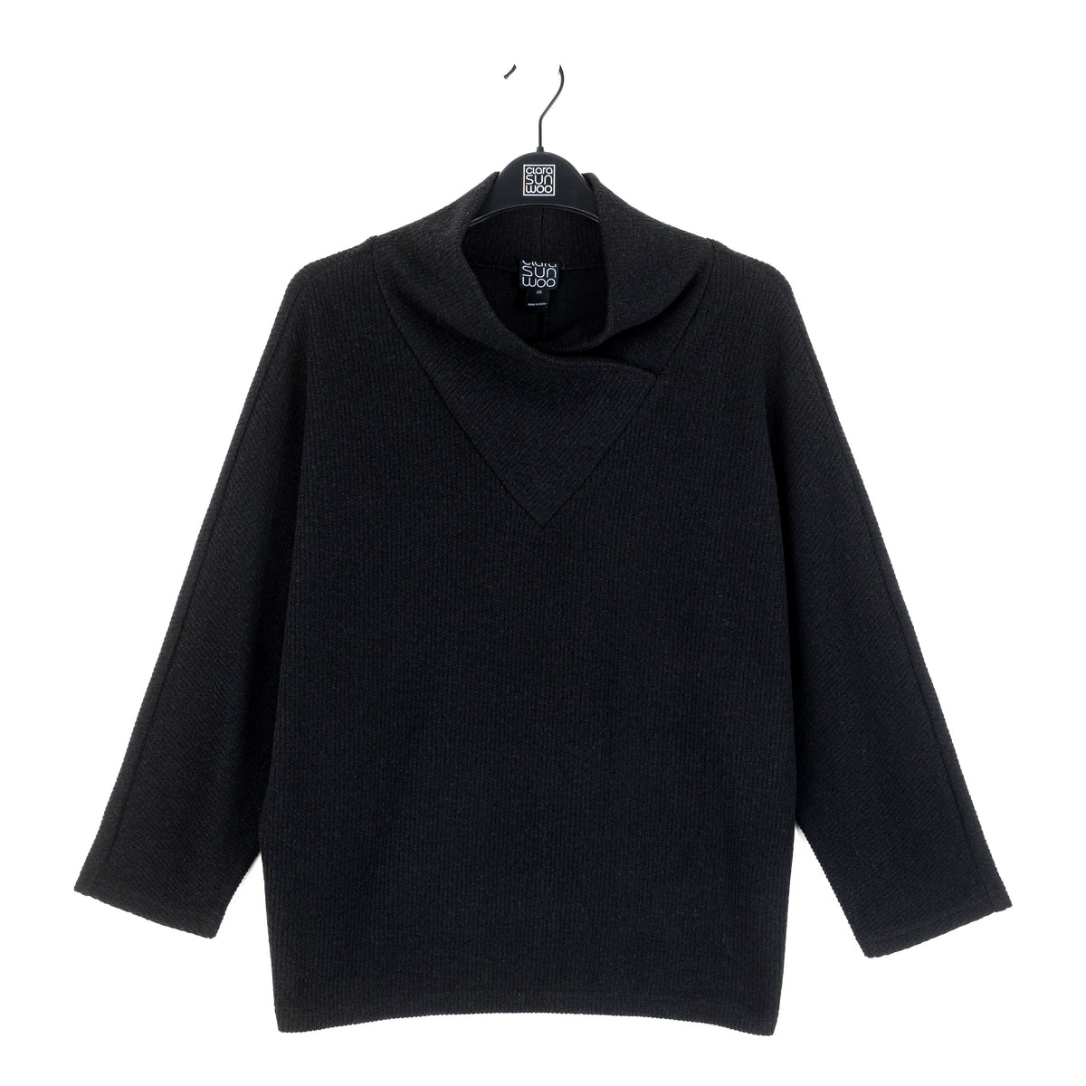 Clara Sunwoo Best Price - Plush Ribbed - Crossover Petal Neck Sweater - Black