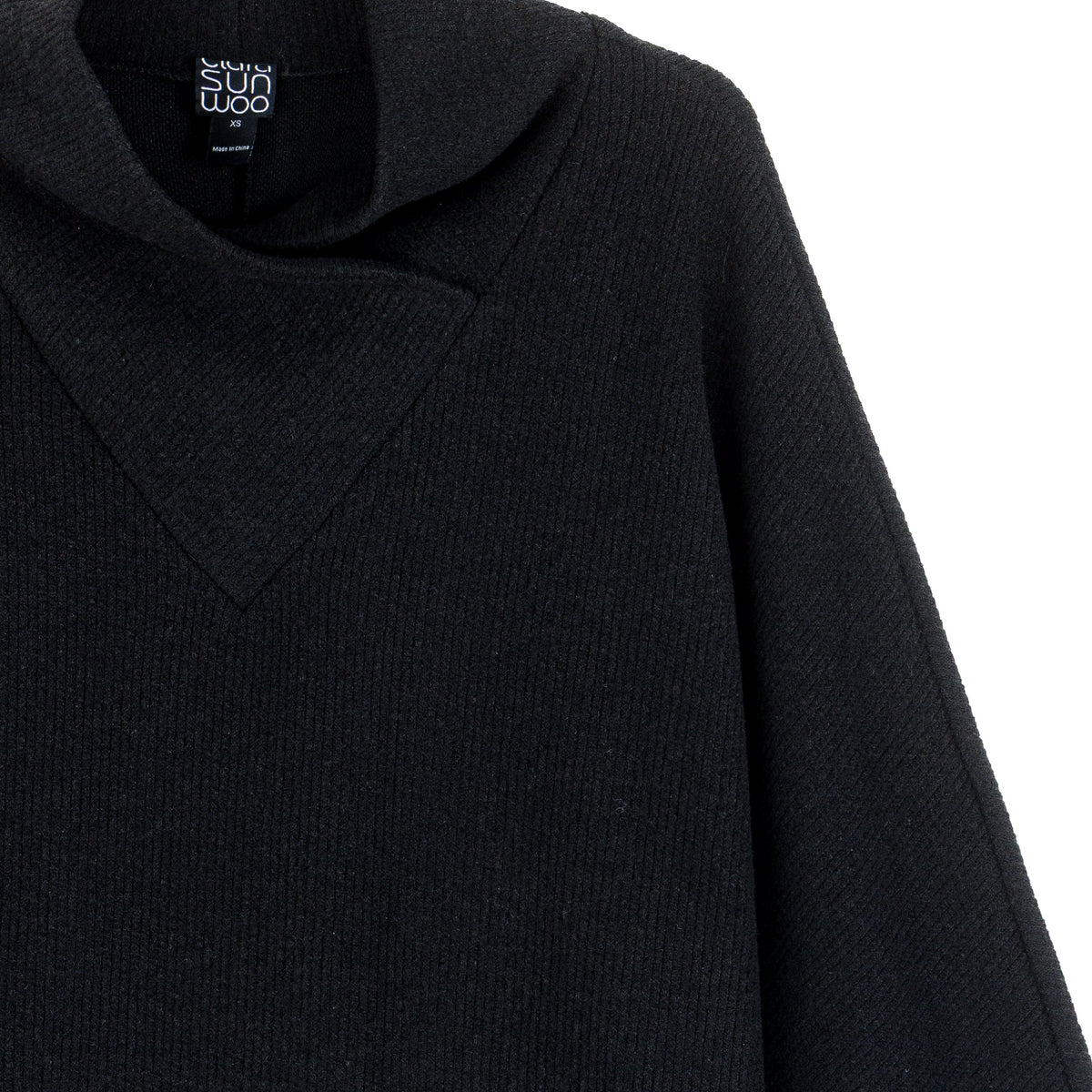 Clara Sunwoo Best Price - Plush Ribbed - Crossover Petal Neck Sweater - Black