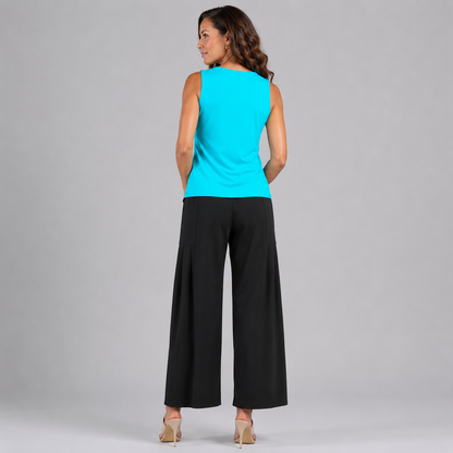 Clara Sunwoo Recommended - Sleeveless V-Neck Center Front Tie Top - Turquoise - Final Sale