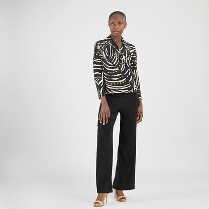 Clara Sunwoo Exclusive - V-Neck Draped Pleat Top - Dots & Stripes - Final Sale
