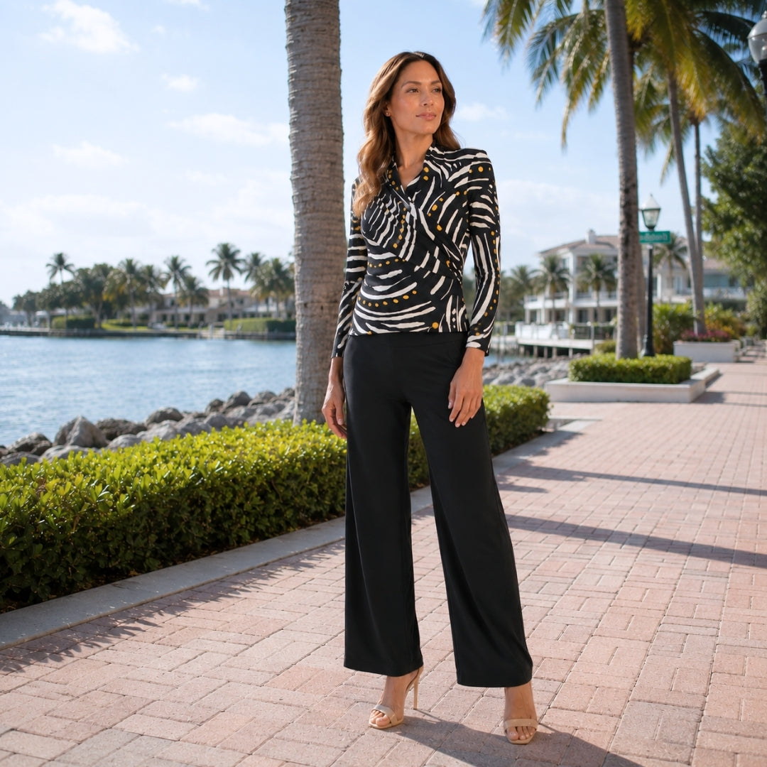 Clara Sunwoo Exclusive - V-Neck Draped Pleat Top - Dots & Stripes - Final Sale