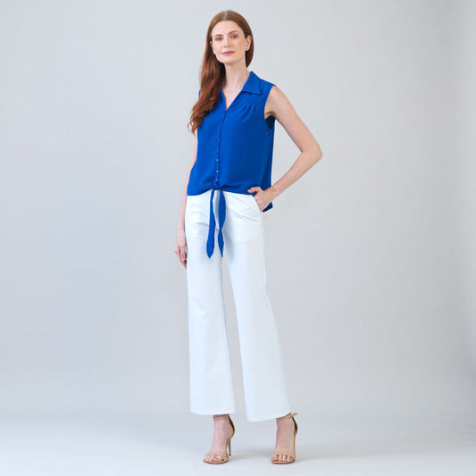 Clara Sunwoo Discount - Textured Rayon - Sleeveless Button Down Tie Hem Top - Cobalt - Final Sale