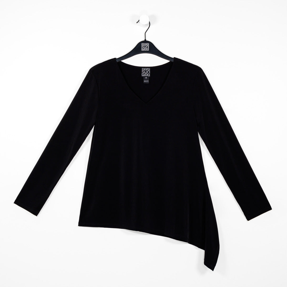Clara Sunwoo Smart Buy - V-Neck Side Flow Top - Black - Final Sale