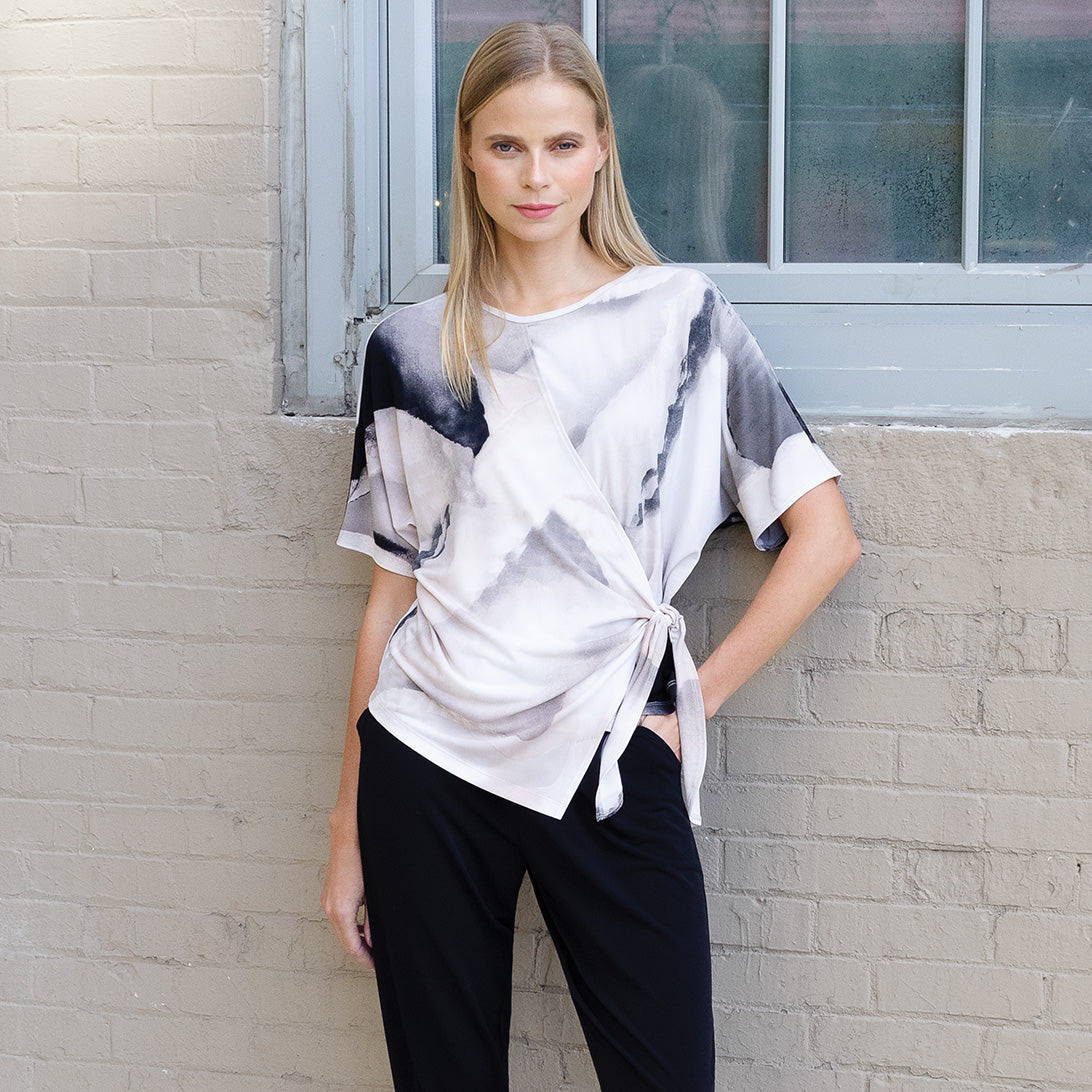 Clara Sunwoo Value - Side Tie Wrap Top - Ivory Watercolor - Final Sale