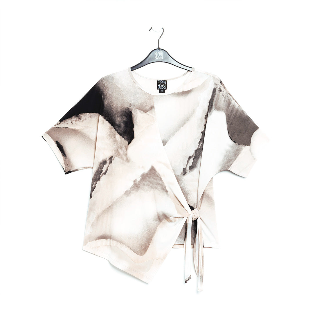 Clara Sunwoo Value - Side Tie Wrap Top - Ivory Watercolor - Final Sale