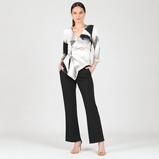 Clara Sunwoo Popular - Side Gathered Drape Tunic - Ivory Watercolor - Final Sale