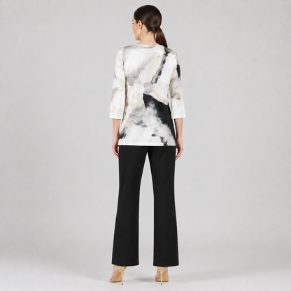 Clara Sunwoo Popular - Side Gathered Drape Tunic - Ivory Watercolor - Final Sale
