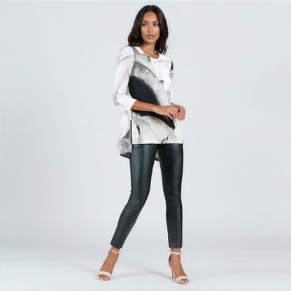 Clara Sunwoo Trusted - Parachute Hem Tunic - Ivory Watercolor - Final Sale