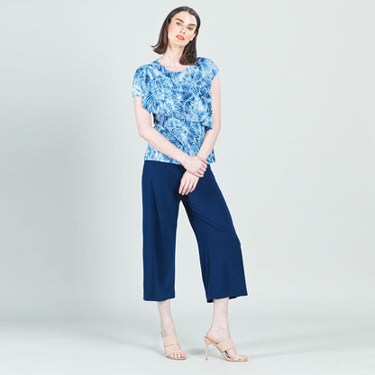 Clara Sunwoo Sale - Light Knit - Ruffle Overlay Top - Blue-Palm Branch - Final Sale