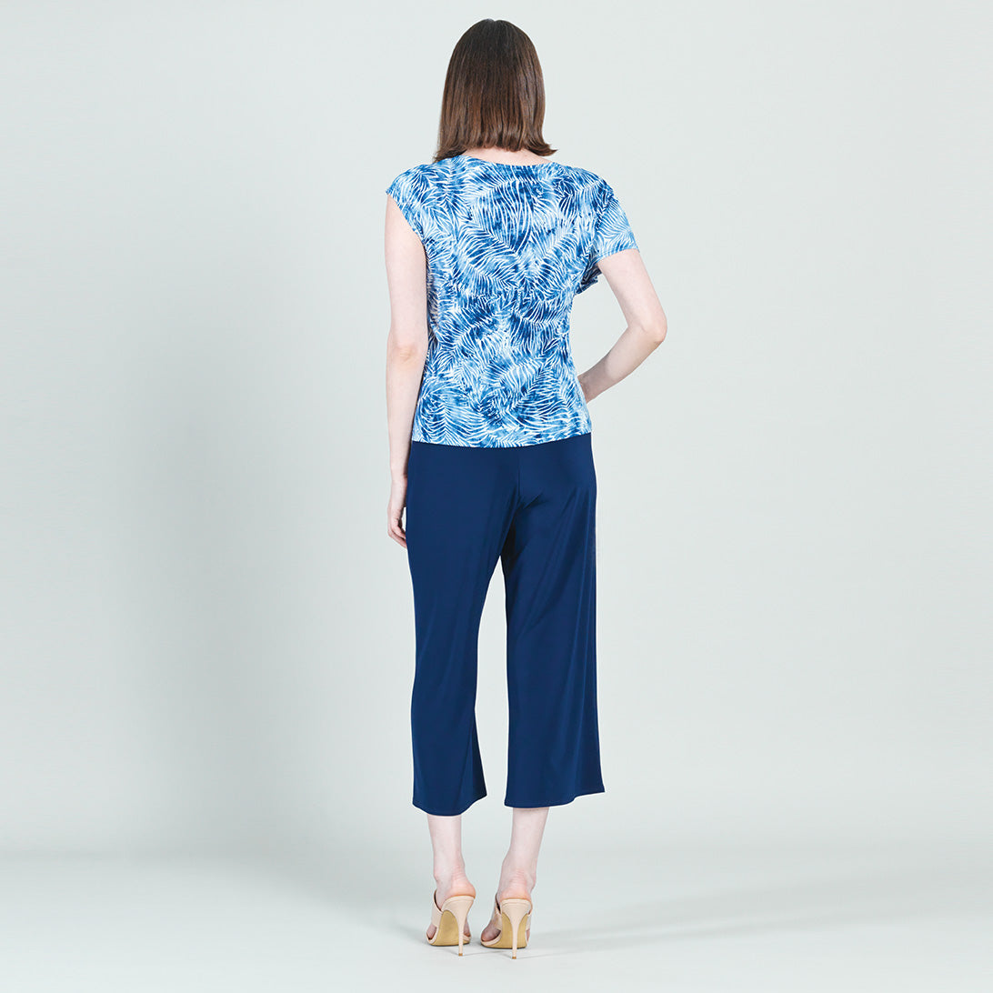 Clara Sunwoo Sale - Light Knit - Ruffle Overlay Top - Blue-Palm Branch - Final Sale
