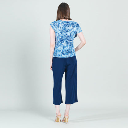 Clara Sunwoo Sale - Light Knit - Ruffle Overlay Top - Blue-Palm Branch - Final Sale