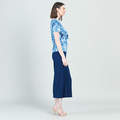 Clara Sunwoo Sale - Light Knit - Ruffle Overlay Top - Blue-Palm Branch - Final Sale