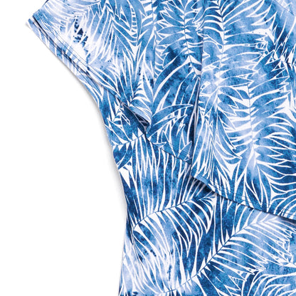 Clara Sunwoo Sale - Light Knit - Ruffle Overlay Top - Blue-Palm Branch - Final Sale