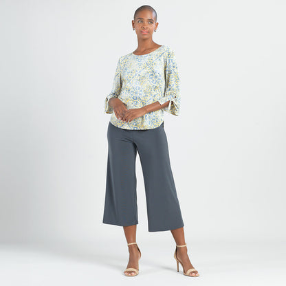 Clara Sunwoo Trending - Textured Tie Cuff Curved Hem Top - Mosaic Emblem - Final Sale