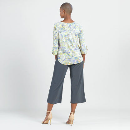 Clara Sunwoo Trending - Textured Tie Cuff Curved Hem Top - Mosaic Emblem - Final Sale
