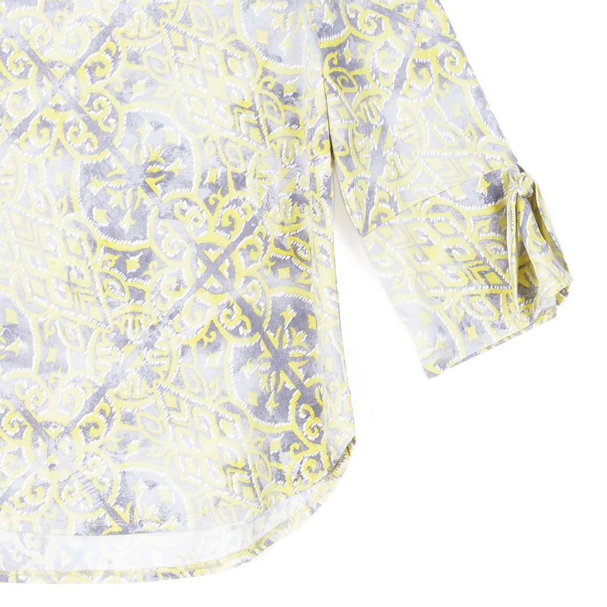 Clara Sunwoo Trending - Textured Tie Cuff Curved Hem Top - Mosaic Emblem - Final Sale