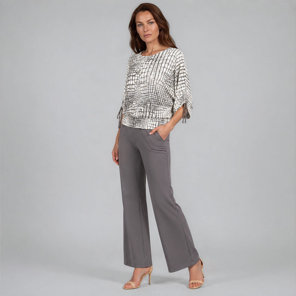 Clara Sunwoo Customer Favorite - Shimmer Textile - Pull-Tie Cuff Blouson Top - Croc Scale - Final Sale