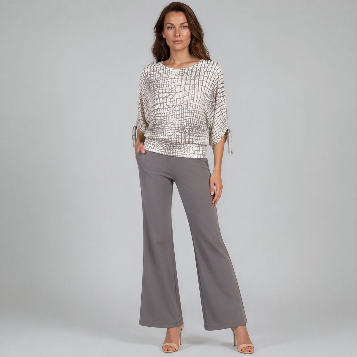 Clara Sunwoo Customer Favorite - Shimmer Textile - Pull-Tie Cuff Blouson Top - Croc Scale - Final Sale