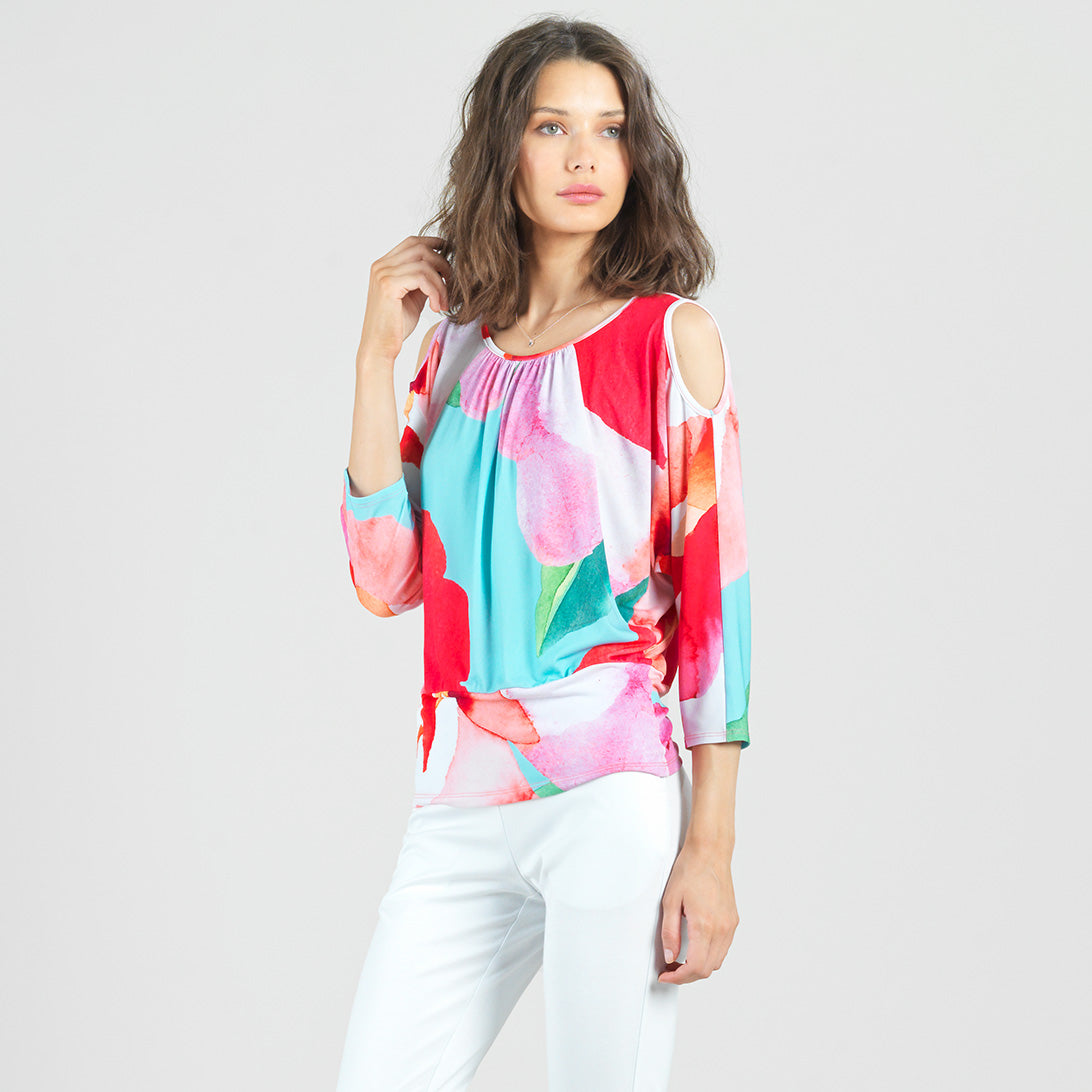 Clara Sunwoo Latest - Open Shoulder Blouson Waist Top - Petal Watercolor - Final Sale!
