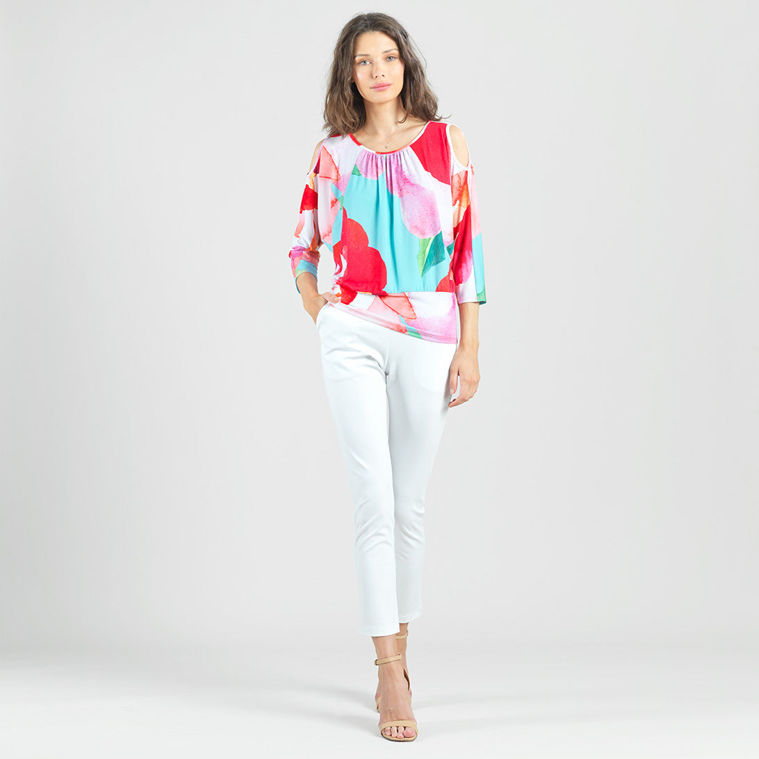 Clara Sunwoo Latest - Open Shoulder Blouson Waist Top - Petal Watercolor - Final Sale!