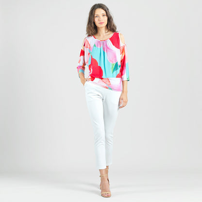 Clara Sunwoo Latest - Open Shoulder Blouson Waist Top - Petal Watercolor - Final Sale!