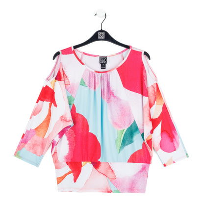 Clara Sunwoo Latest - Open Shoulder Blouson Waist Top - Petal Watercolor - Final Sale!
