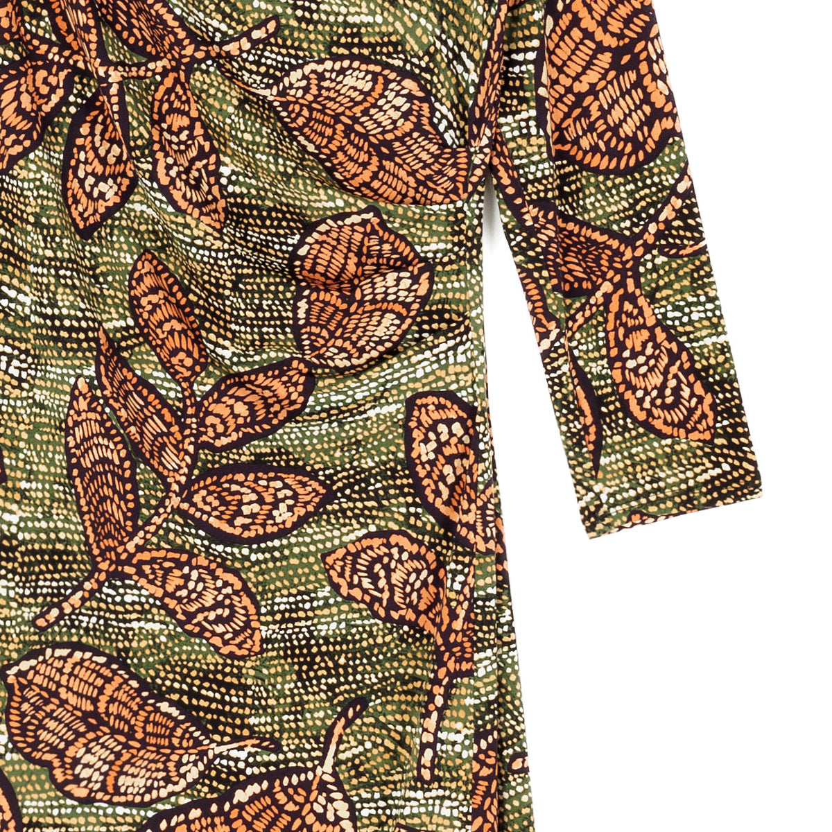 Clara Sunwoo Premium - Side Slit 3/4 Sleeve Midi Dress - Mosaic Leaves - Final Sale