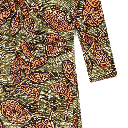 Clara Sunwoo Premium - Side Slit 3/4 Sleeve Midi Dress - Mosaic Leaves - Final Sale