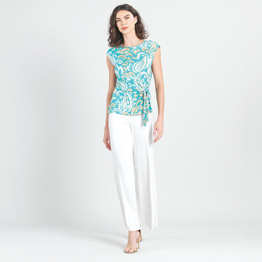 Clara Sunwoo Quality - Butter Knit - Cap Sleeve Side Tie Top - Paisley Lotus-Turquoise - Final Sale