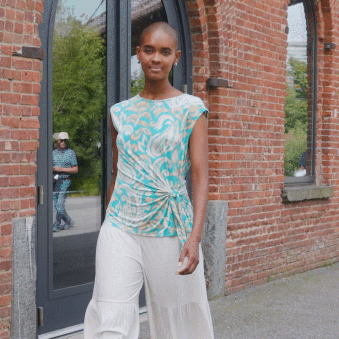 Clara Sunwoo Quality - Butter Knit - Cap Sleeve Side Tie Top - Paisley Lotus-Turquoise - Final Sale